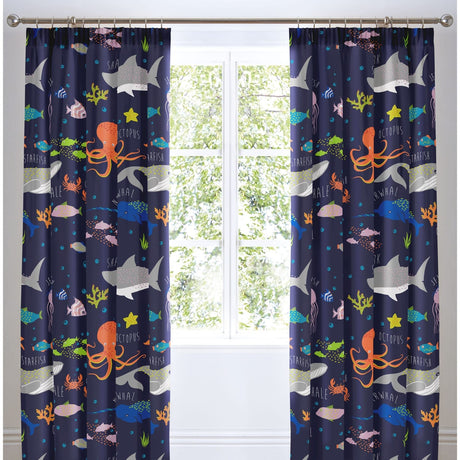 Sea Life Kids Pencil Pleat Curtains Light Filtering Polycotton