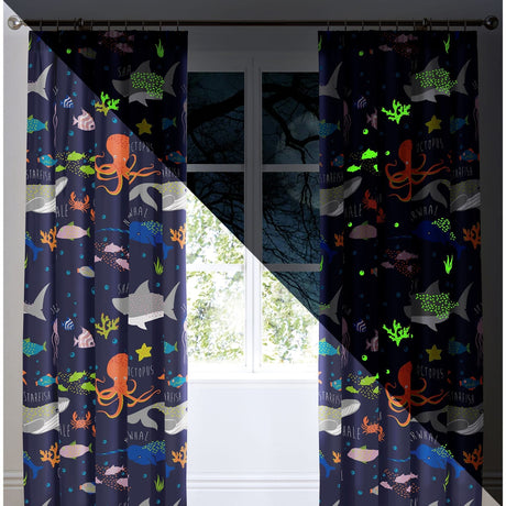 Sea Life Kids Pencil Pleat Curtains Light Filtering Polycotton - Sea Life Pencil Pleat Curtains In Multicolour 2