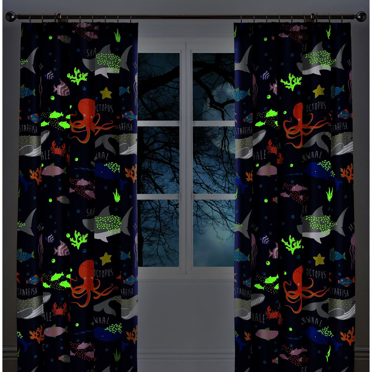 Sea Life Kids Pencil Pleat Curtains Light Filtering Polycotton - Sea Life Pencil Pleat Curtains In Multicolour 3