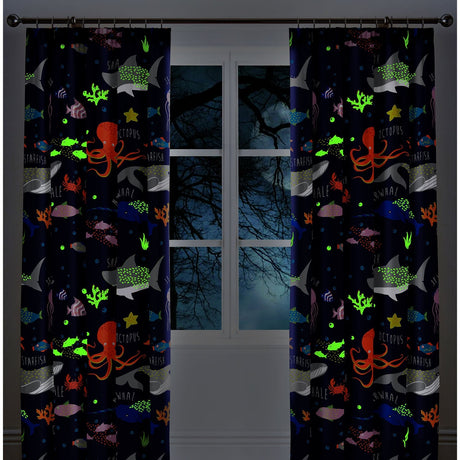 Sea Life Kids Pencil Pleat Curtains Light Filtering Polycotton - Sea Life Pencil Pleat Curtains In Multicolour 3