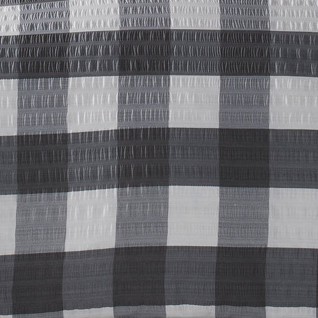 Seersucker Gingham Easy Care Polycotton Duvet Cover Set - Seersucker Gingham Check Duvet Cover Set In Charcoal 3