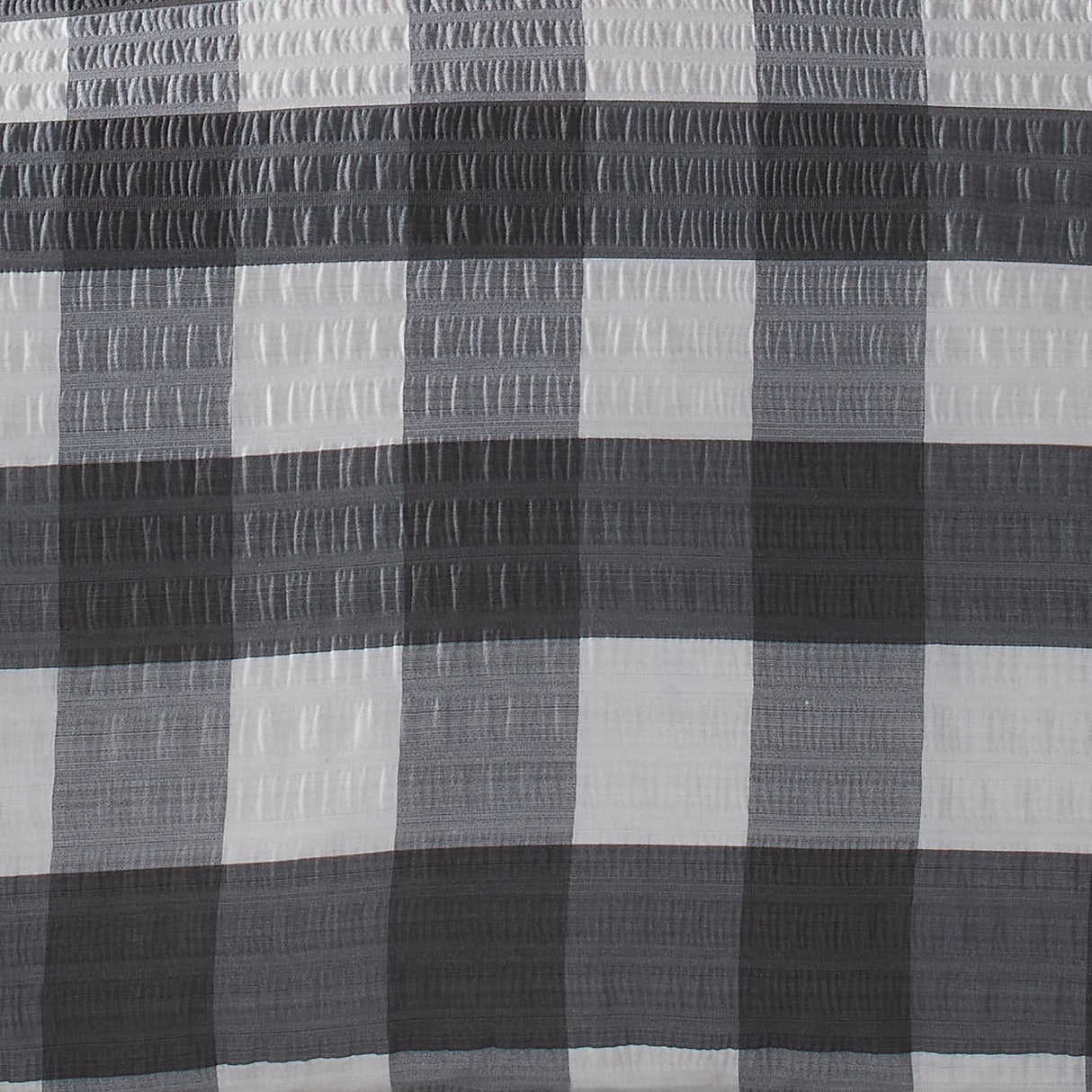 Seersucker Gingham Easy Care Polycotton Duvet Cover Set - Seersucker Gingham Check Duvet Cover Set In Charcoal 3