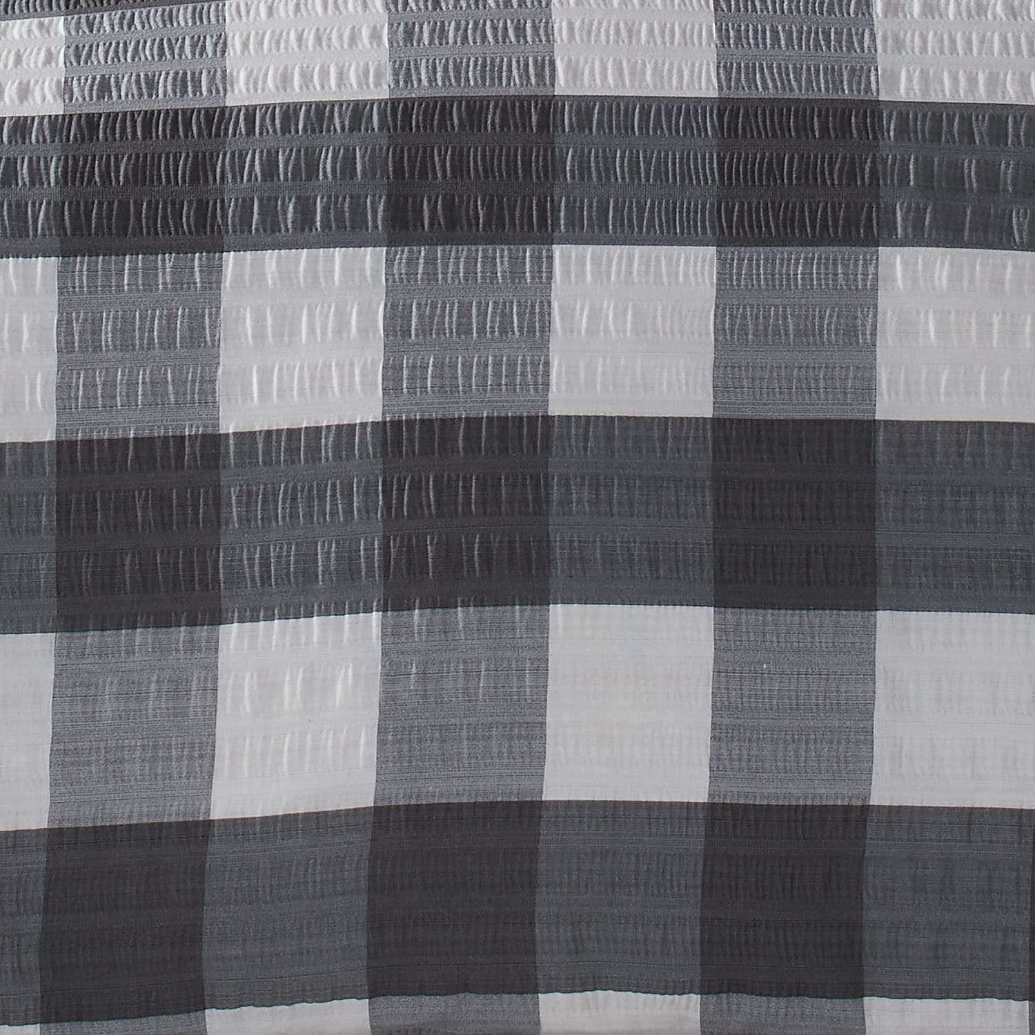 Seersucker Gingham Easy Care Polycotton Duvet Cover Set - Seersucker Gingham Check Duvet Cover Set In Charcoal 3