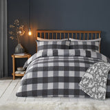 Seersucker Gingham Easy Care Polycotton Duvet Cover Set - Seersucker Gingham Check Duvet Cover Set In Charcoal 4