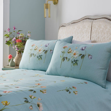 Serenity Floral Duck Egg Cotton Sateen Duvet Cover Set - Serenity Duvet Cover Set In Duck Egg 2