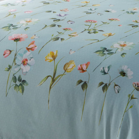 Serenity Floral Duck Egg Cotton Sateen Duvet Cover Set - Serenity Duvet Cover Set In Duck Egg 3