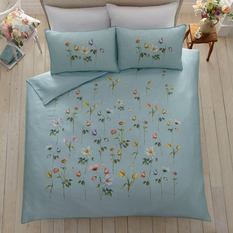 Serenity Floral Duck Egg Cotton Sateen Duvet Cover Set - Serenity Duvet Cover Set In Duck Egg 4