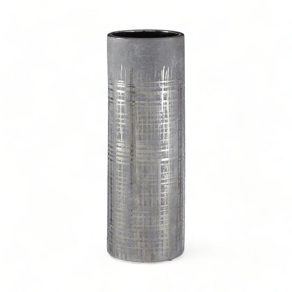 Silver-Etched Cylindrical Distressed Vase 36cm