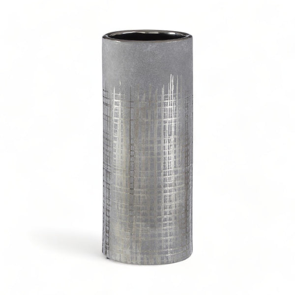 Silver-Etched Cylindrical Vase 28cm