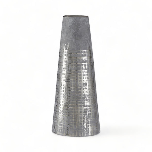 Silver-Etched Tapered Conical Vase 30cm