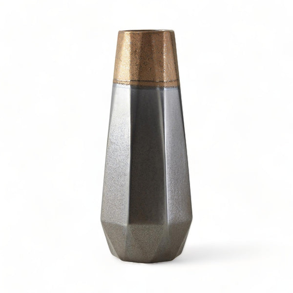 Silver and Copper Jet Geometric Porcelain Vase 39cm