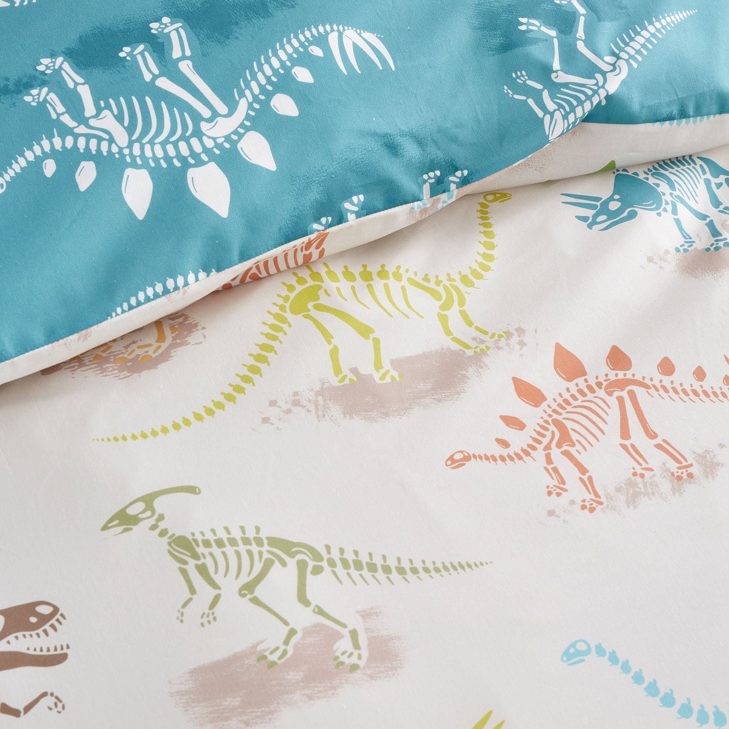 Skeleton Dino Kids Dinosaur Print Polycotton Duvet Cover Set - Skeleton Dino Duvet Cover Set In Natural 3