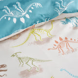 Skeleton Dino Kids Dinosaur Print Polycotton Duvet Cover Set - Skeleton Dino Duvet Cover Set In Natural 3