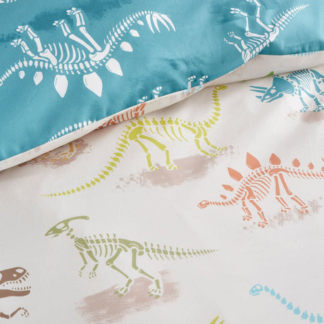 Skeleton Dino Kids Dinosaur Print Polycotton Duvet Cover Set - Skeleton Dino Duvet Cover Set In Natural 3