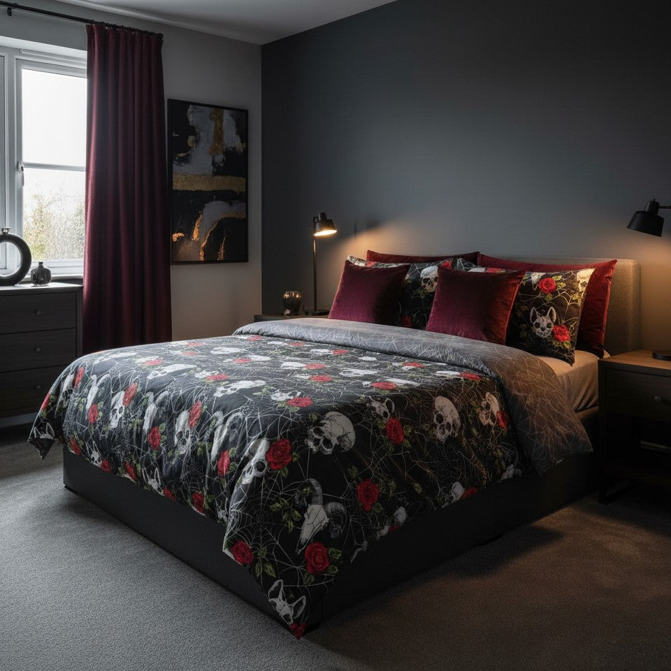 Skulls & Roses Duvet Cover Set by Rapport Home