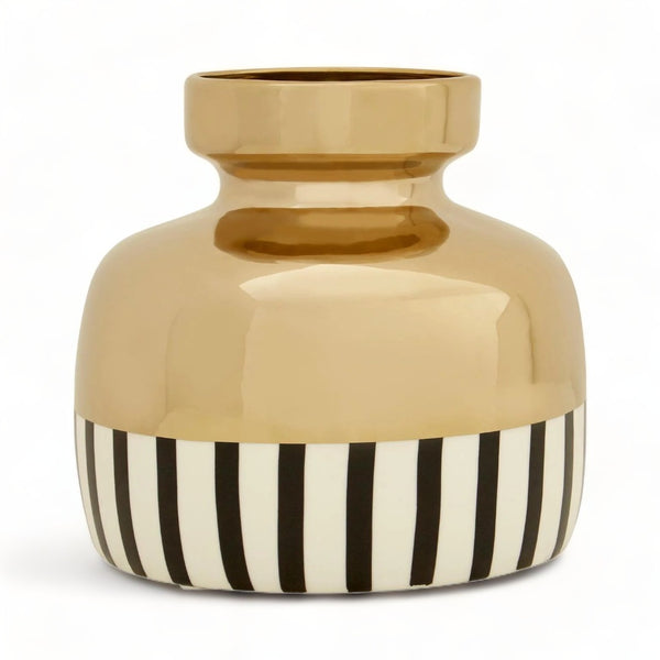 Small Suvi Monochrome Stripe Gold Vase 20cm