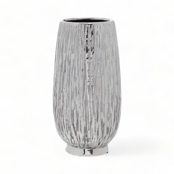 Small Vintage Ceramic Vase in Silver Finish 26cm