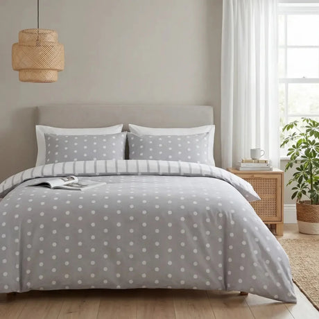 So Soft Spots & Stripes Grey Duvet Cover Bedding Set-1