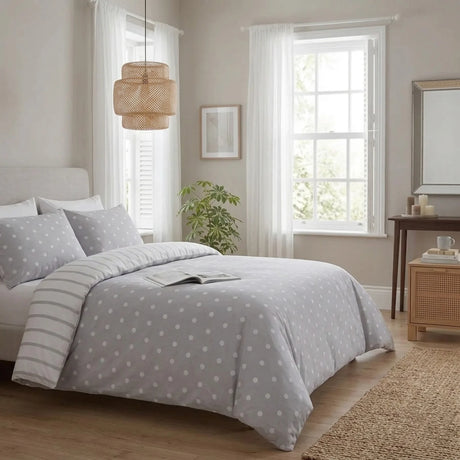 So Soft Spots & Stripes Grey Duvet Cover Bedding Set-2