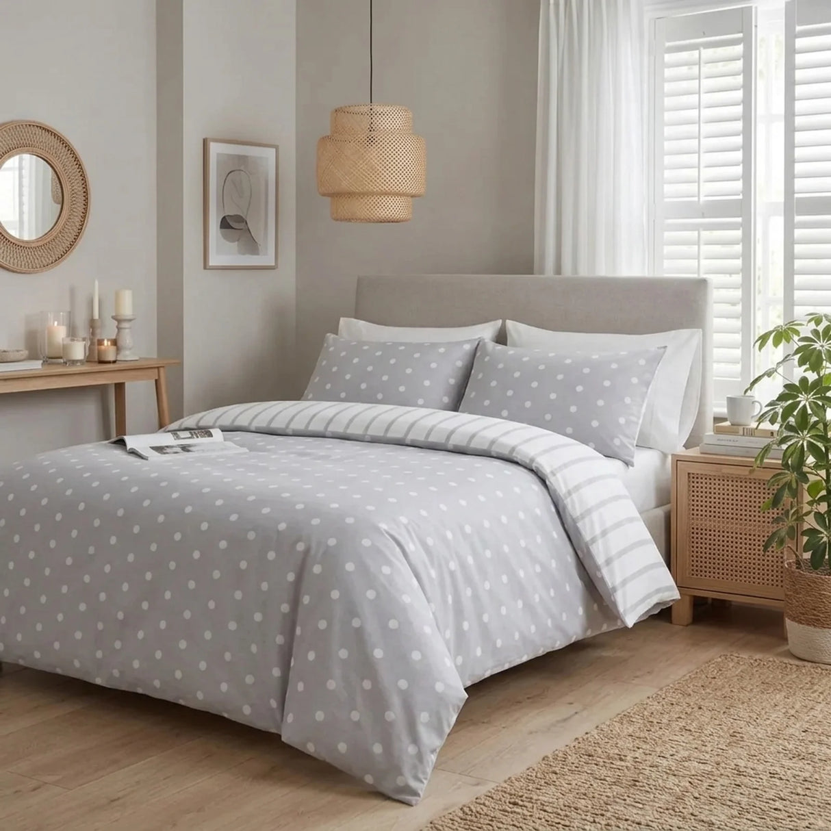 So Soft Spots & Stripes Grey Duvet Cover Bedding Set-3