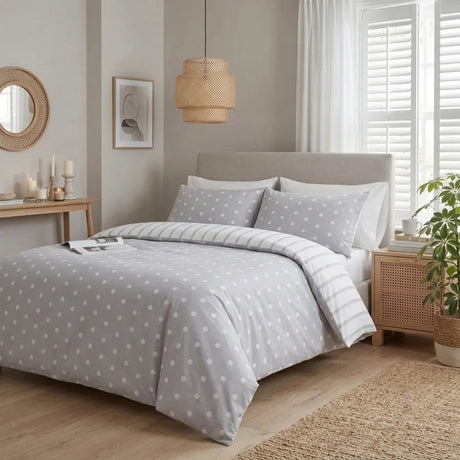 So Soft Spots & Stripes Grey Duvet Cover Bedding Set-3