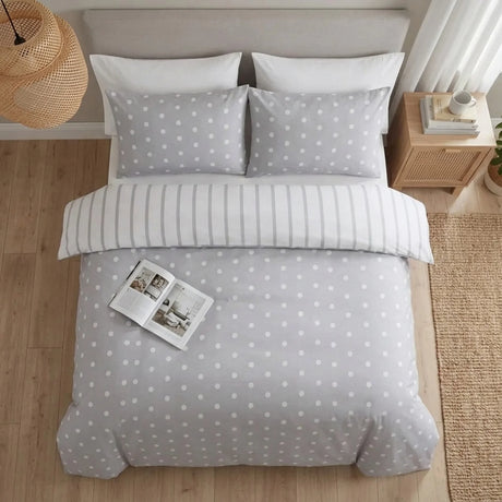 So Soft Spots & Stripes Grey Duvet Cover Bedding Set-5