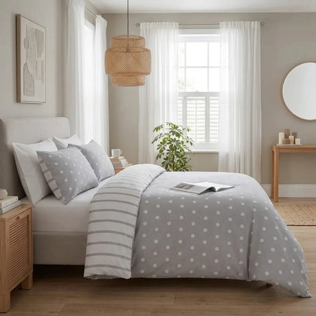So Soft Spots & Stripes Grey Duvet Cover Bedding Set-6