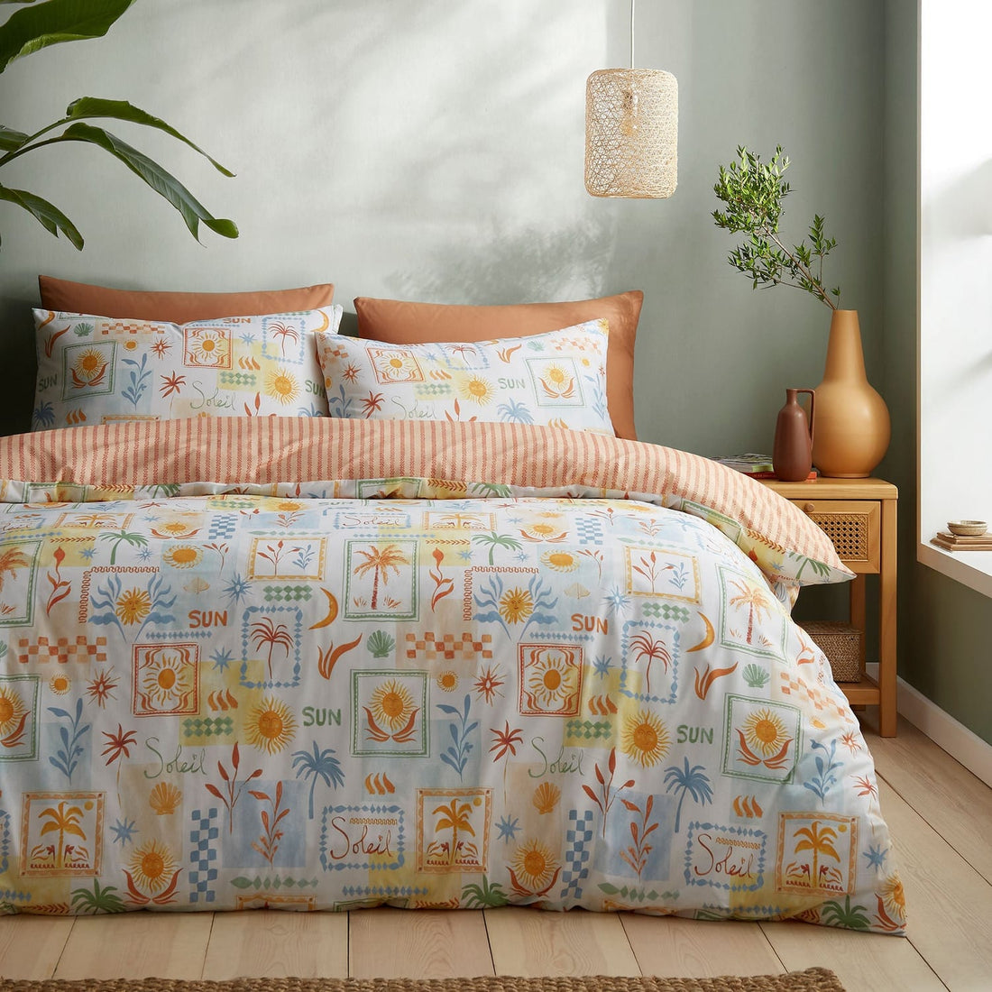 Soleil Mediterranean Print Cotton Blend Duvet Cover Set