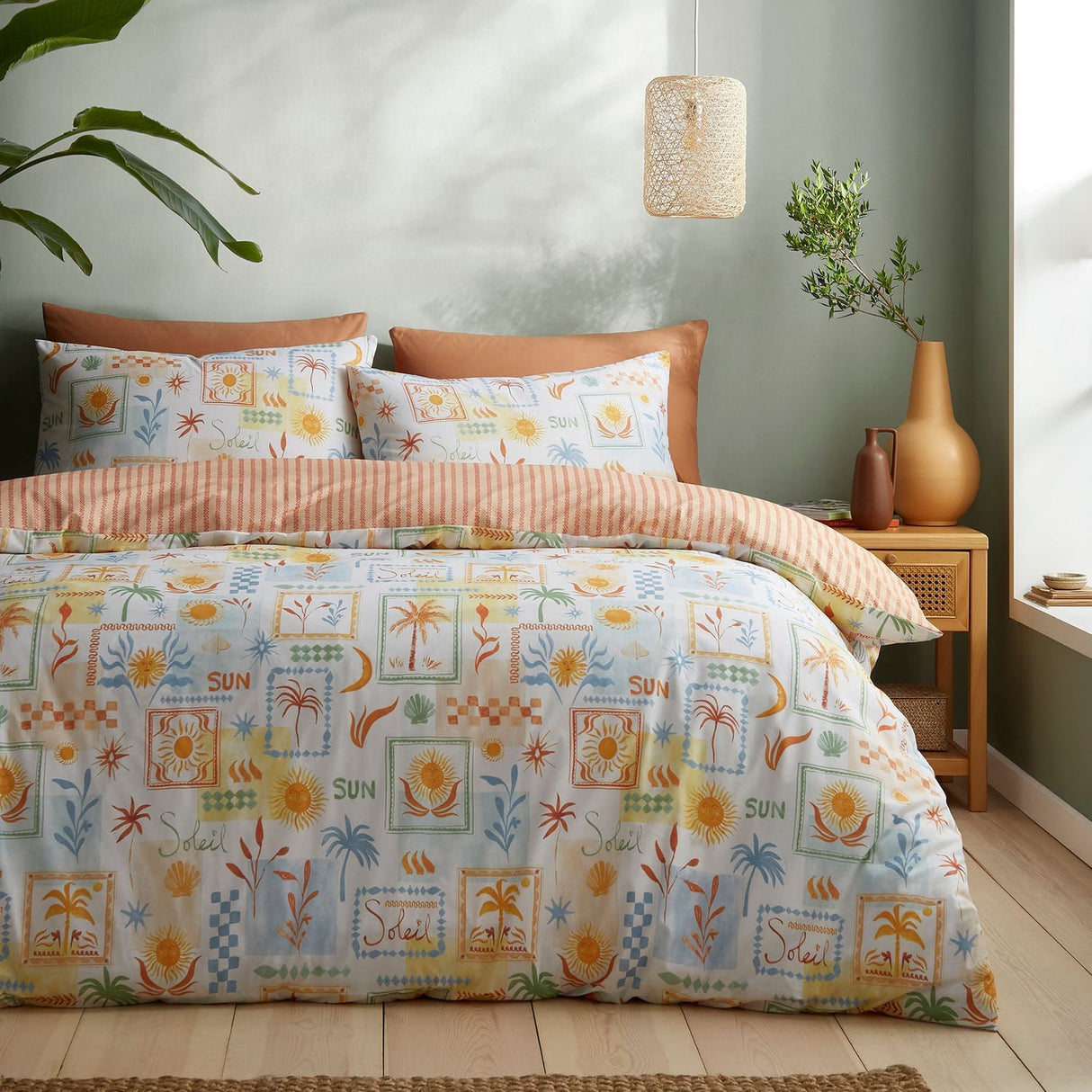 Soleil Mediterranean Print Cotton Blend Duvet Cover Set