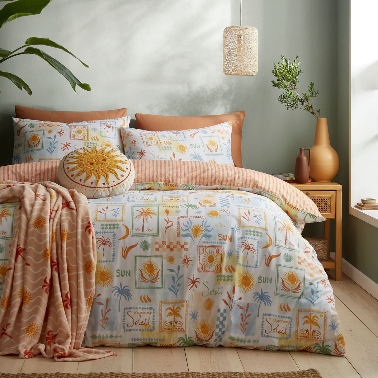 Soleil Mediterranean Print Cotton Blend Duvet Cover Set - Soleil Duvet Cover Set In Multi 5