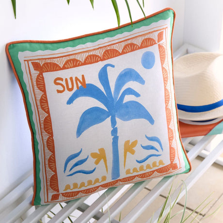 Soleil Palm Tree Print Outdoor Filled Cushion 100% Cotton