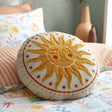 Soleil Embroidered Sun Yellow Cotton Round Filled Cushion