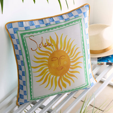 Soleil Sun Illustrated Print Outdoor Filled Cushion / Cushion Cover