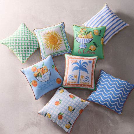 Soleil Sun Illustrated Print Outdoor Filled Cushion / Cushion Cover - Soleil Sun Outdoor Cushion In Multi 43 X 43Cm 4