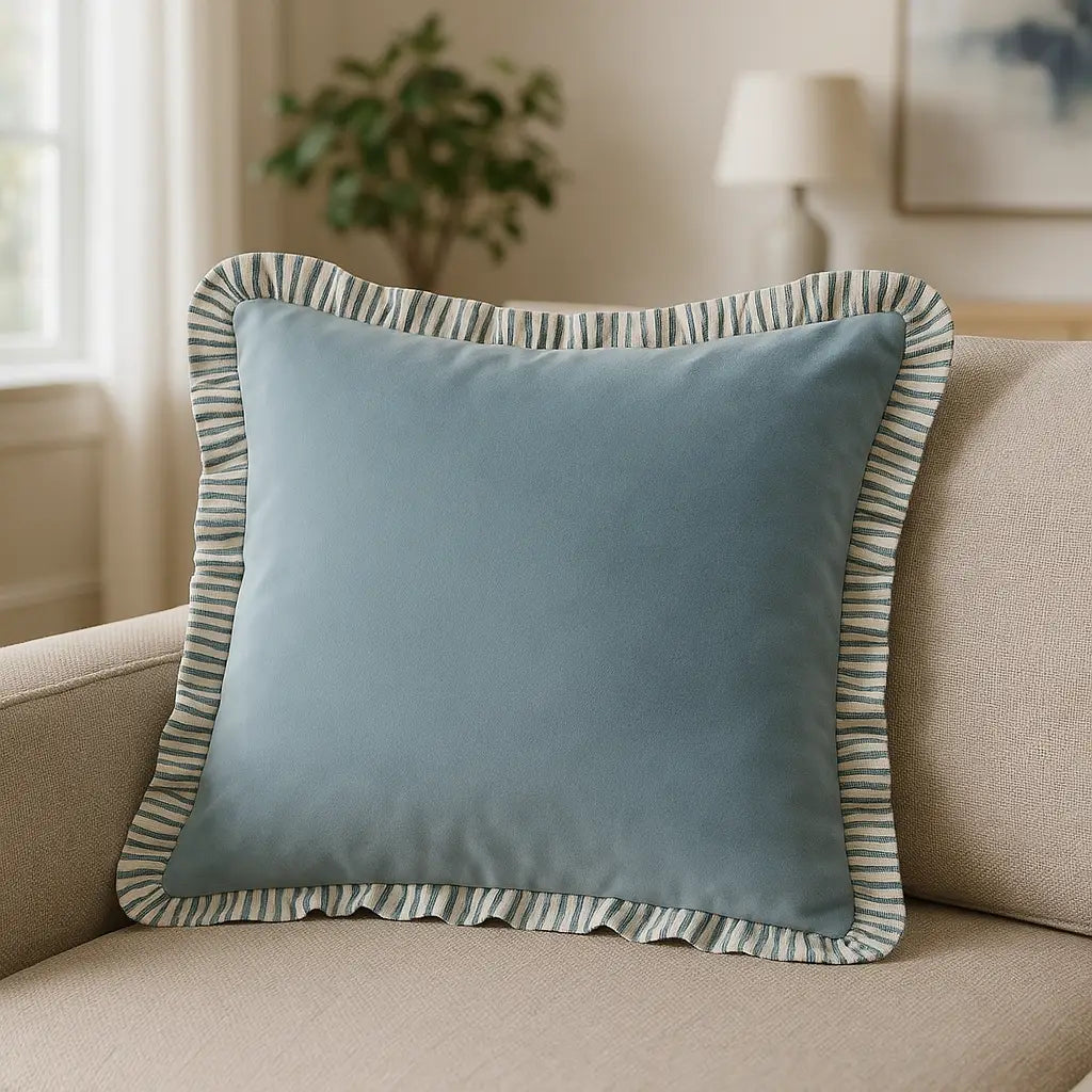 Solene Ruffle Velvet Blue Cushion Cover or Filled Cushion 45cm x 45cm
