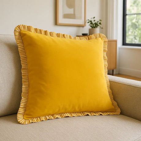 Solene Ruffle Cushion Cover / Filled Cushion 18" x 18" (45cm x 45cm) - Yellow