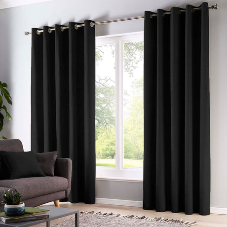 Sorbonne Cotton Lined Eyelet Curtains - Black Light Filtering Printed