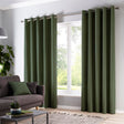 Sorbonne Cotton Lined Eyelet Curtains - Bottle Green Light Filtering