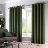 Sorbonne Cotton Lined Eyelet Curtains - Bottle Green Light Filtering