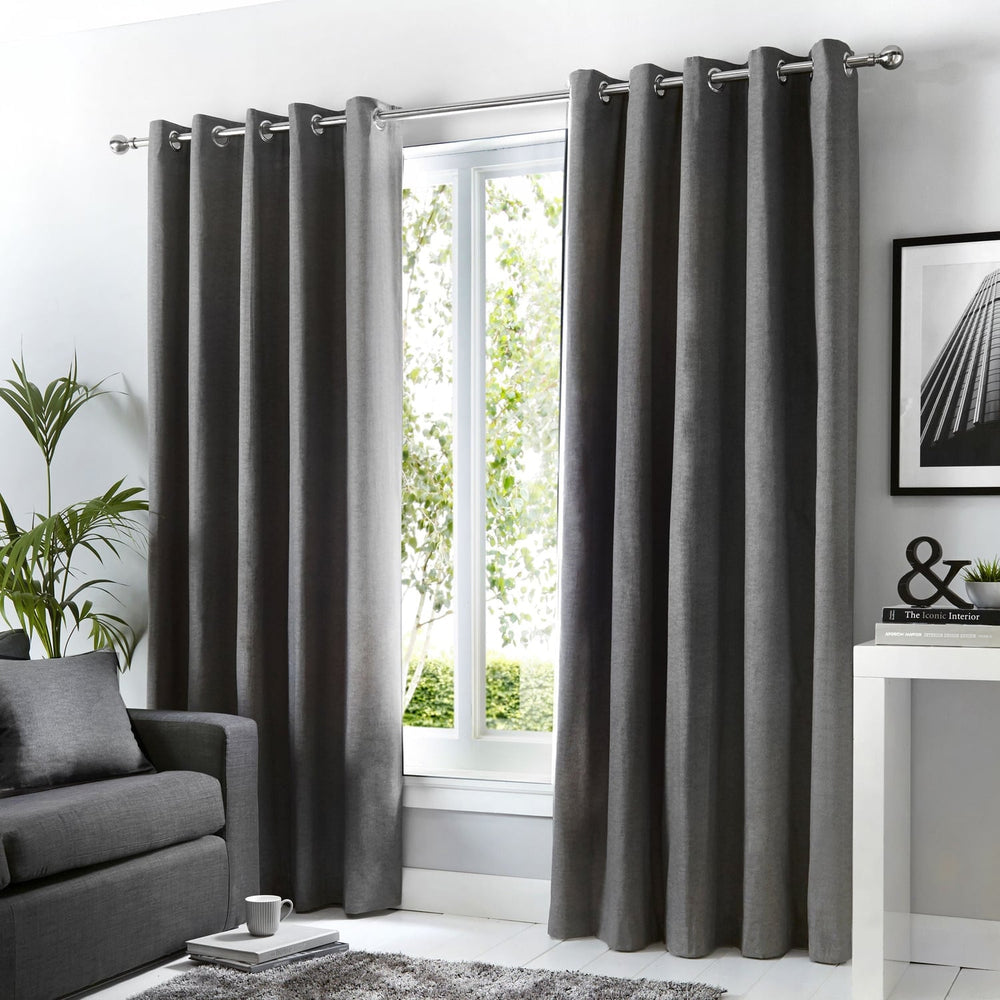 Sorbonne Cotton Lined Eyelet Curtains - Charcoal Light Filtering