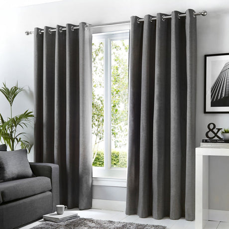 Sorbonne Cotton Lined Eyelet Curtains - Charcoal Light Filtering