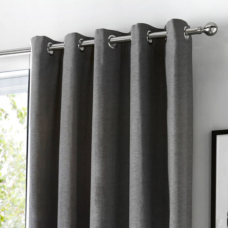 Sorbonne Cotton Lined Eyelet Curtains - Charcoal Light Filtering - Sorbonne Eyelet Curtains In Charcoal 3