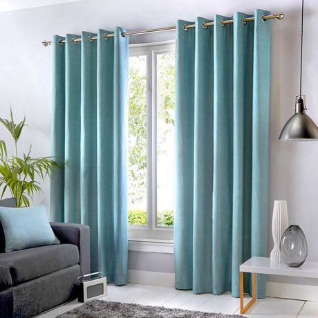 Sorbonne Cotton Lined Eyelet Curtains - Duck Egg Light Filtering
