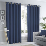 Sorbonne Cotton Lined Eyelet Curtains - Navy Light Filtering