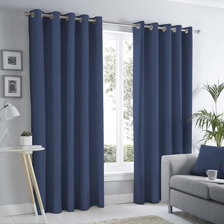 Sorbonne Cotton Lined Eyelet Curtains - Navy Light Filtering