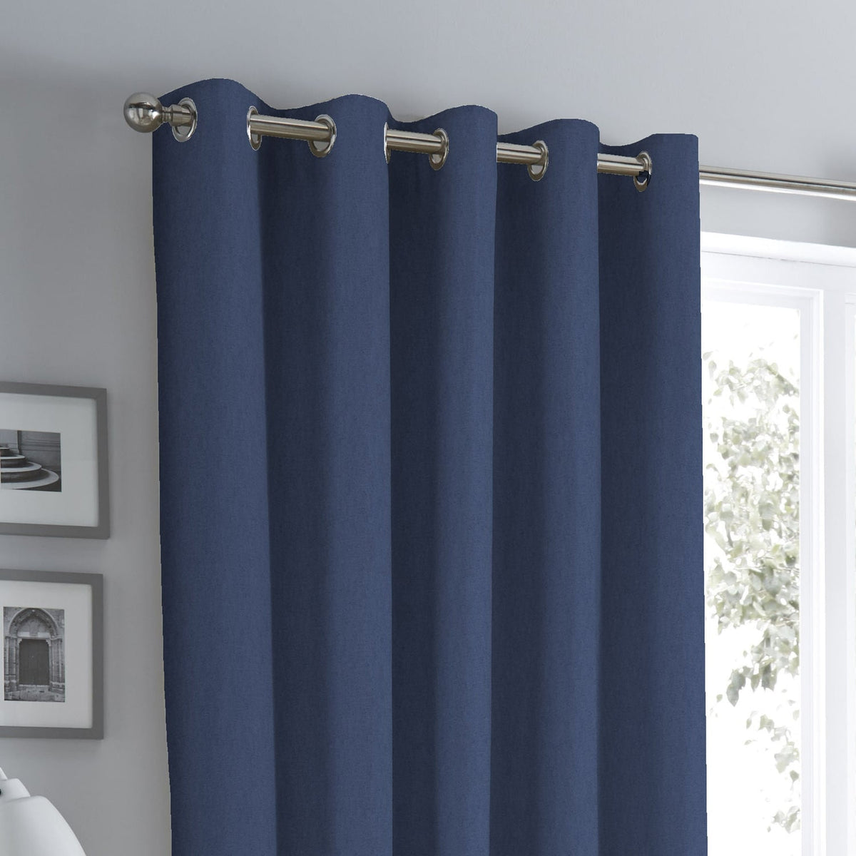 Sorbonne Cotton Lined Eyelet Curtains - Navy Light Filtering - Sorbonne Eyelet Curtains In Navy 3