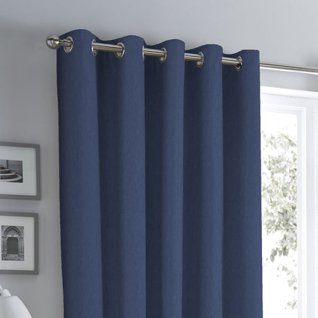 Sorbonne Cotton Lined Eyelet Curtains - Navy Light Filtering - Sorbonne Eyelet Curtains In Navy 3