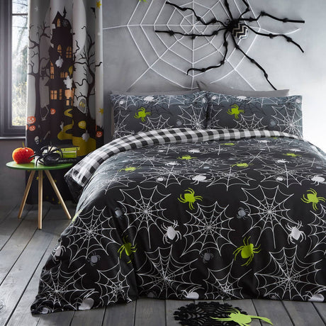 Spiders Grey Halloween Microfibre Duvet Cover Set