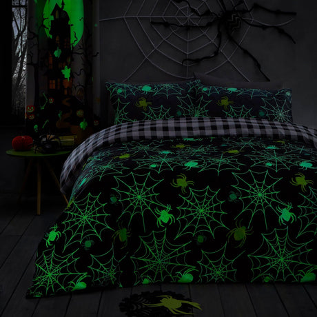 Spiders Grey Halloween Microfibre Duvet Cover Set - Spiders Halloween Duvet Cover Set In Grey 2