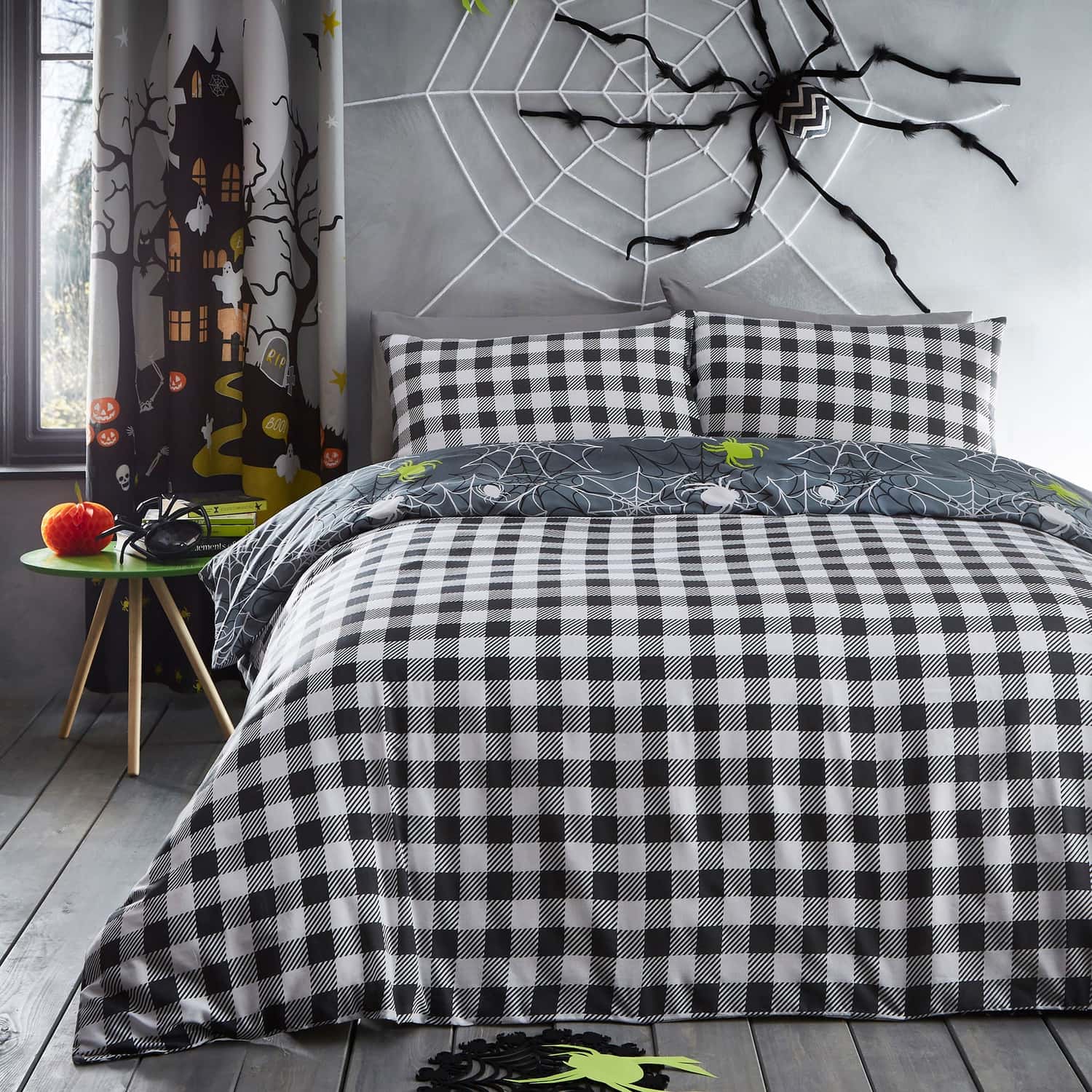 Spiders Grey Halloween Microfibre Duvet Cover Set - Spiders Halloween Duvet Cover Set In Grey 3